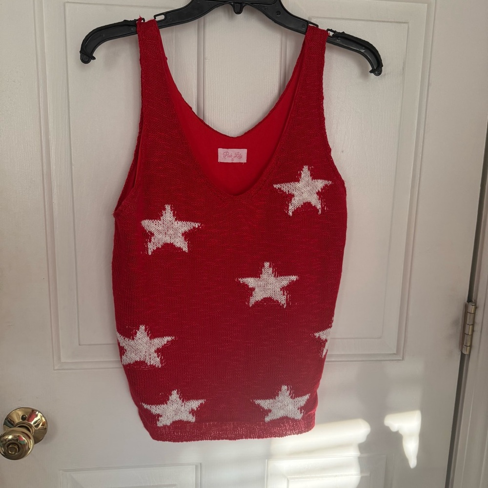 Pink Lily Red Star Tank Top
